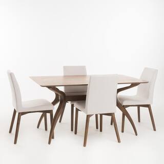 Noble House Orrin 5-Piece Light Beige and Natural Walnut Dining Set 11389