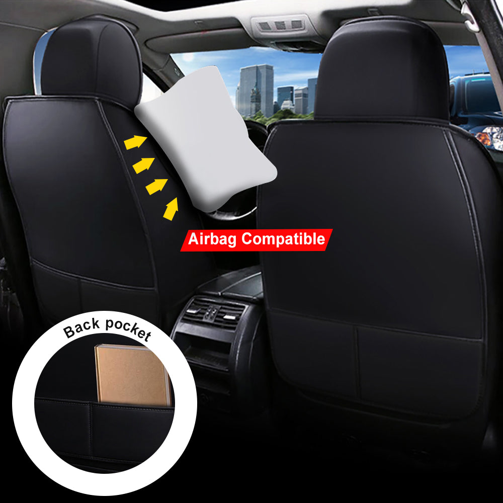 Seat Cover 5 Seats Full Set Universal Fit for Most Vehicle Sedan SUV Truck Pickup Airbag Compatible Synthetic Leather Car Seat Cushion Protector All Weather Adjustable(Black+White)