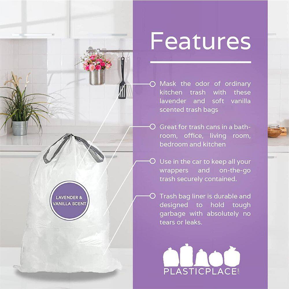 Plasticplace 4 Gal. 17 in. x 16 in. 0.7 mil White Lavender and Soft Vanilla Scented Garbage Can Liners Trash Bags (200-Count) W4DSWHLV