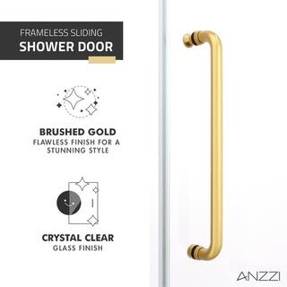 ANZZI Leon 60 in. x 76 in. Frameless Sliding Shower Door in Brushed Gold with Handle SD-AZ8077-02BG