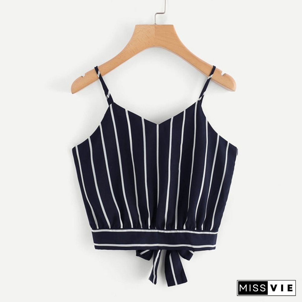 Fahsion Womens V Neck Striped Camisole Crop Tops