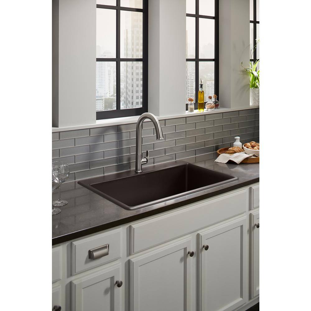 KOHLER Kennon Neoroc Matte Brown Granite Composite 33 in. Single Bowl Drop-In or Undermount Kitchen Sink K-RH8437-1-CM2