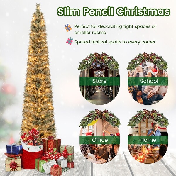 Gymax 6/7 FT PreLit Artificial Christmas Tree Slime Pencil Christmas