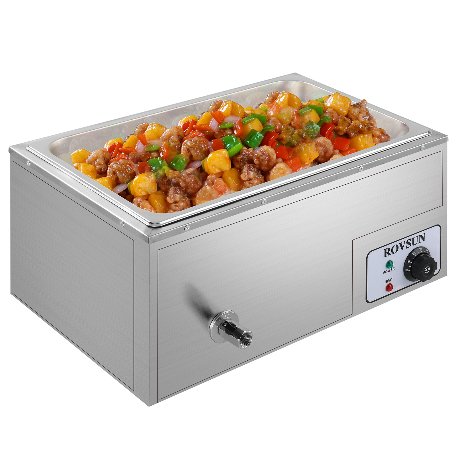 ROVSUN 21QT Electric Commercial Food Warmer， Full Pan Stainless Steel Bain Marie Buffet Countertop w/ Temperature Control and Lid