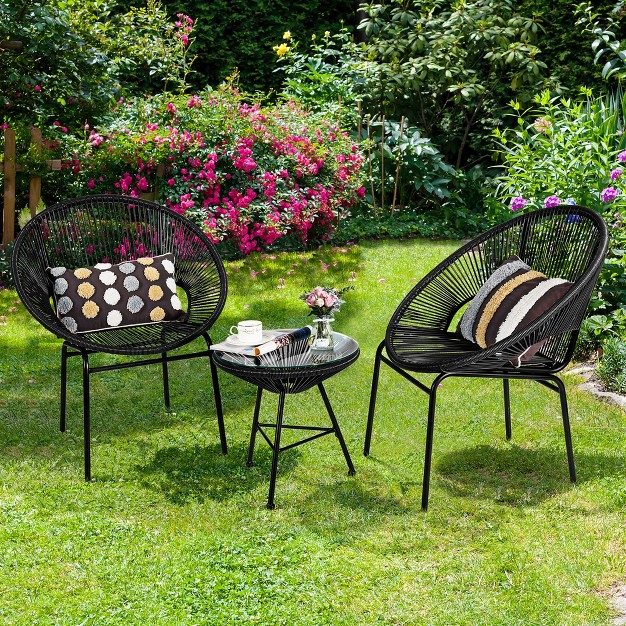 Costway 3pcs Patio Acapulco Furniture Bistro Set Plastic Rope Glass Table