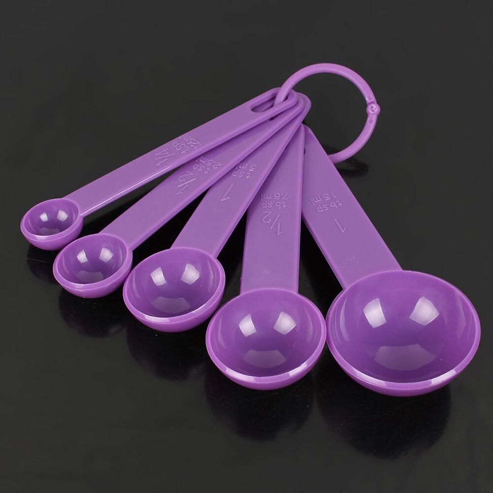 Home Kitchen Plastic Tea Soup Coffee Measuring Spoon Set Purple 5 in 1   5 Pcs