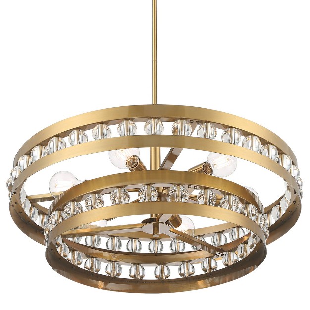 Wide Modern 2 tier Frame Clear Crystal Balls 6 light Fixture For Dining Room House Foyer Kitchen