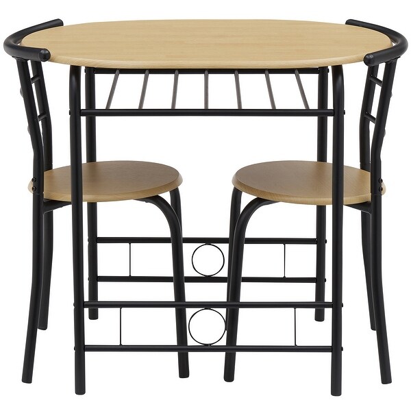 3-Piece Dining Set， Modern Wood Oval Table and 2 Chairs Set with Built-In Wine Rack