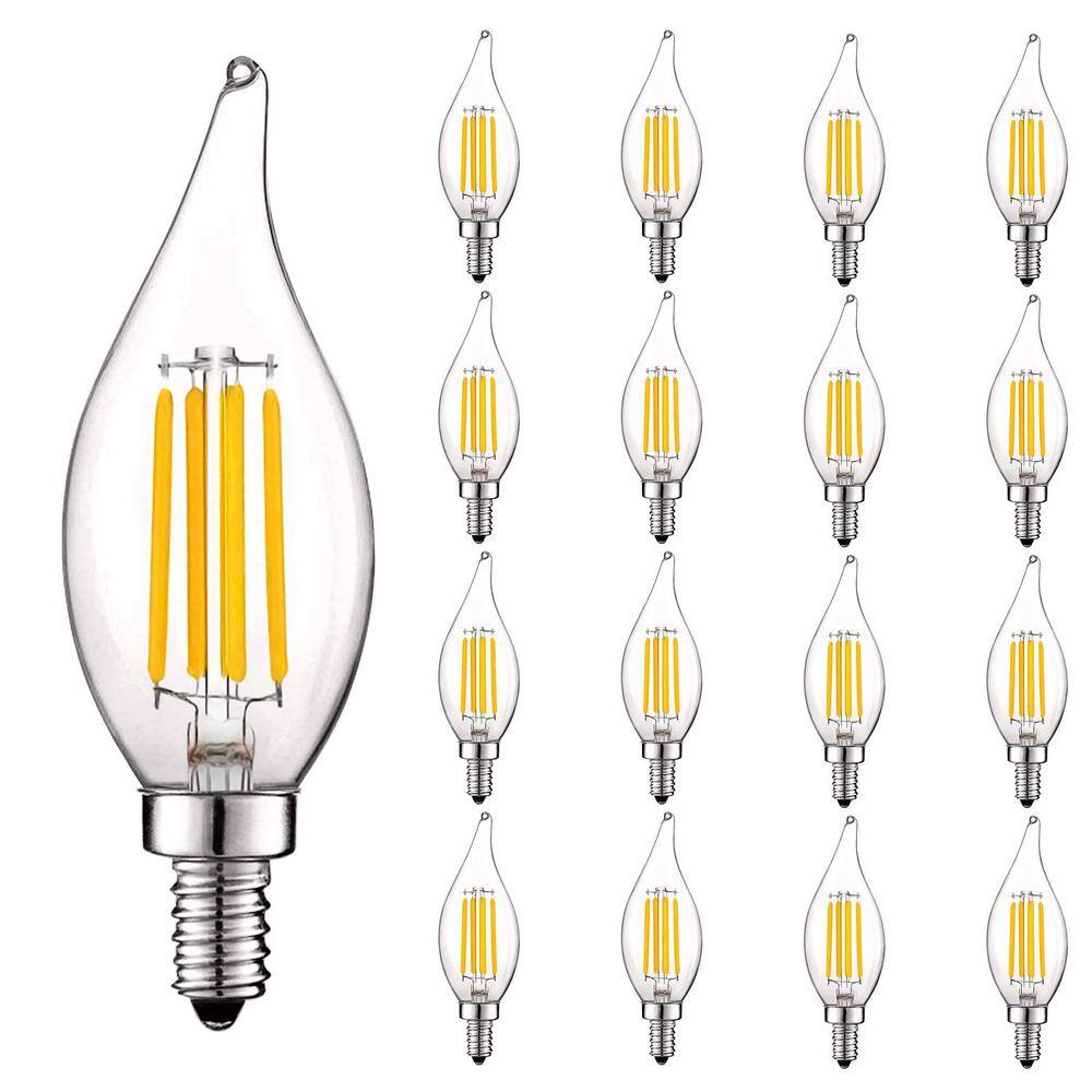 LUXRITE 60-Watt Equivalent 5-Watt E12 Base Chandelier LED Light Bulb 3500K Natural White Dimmable Flame Tip (16-Pack) LR21646-16PK