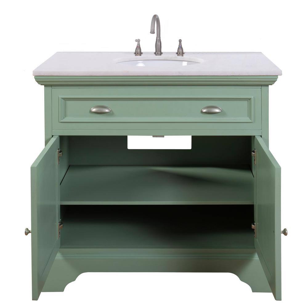 Home Decorators Collection Sadie 38 in. W x 21.5 in. D x 35 in. H Vanity in Antique Light Cyan with Marble Vanity Top in Natural White MD-V1835