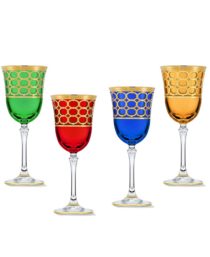 Lorren Home Trends Multicolor White Wine Goblet with Gold-Tone Rings Set of 4