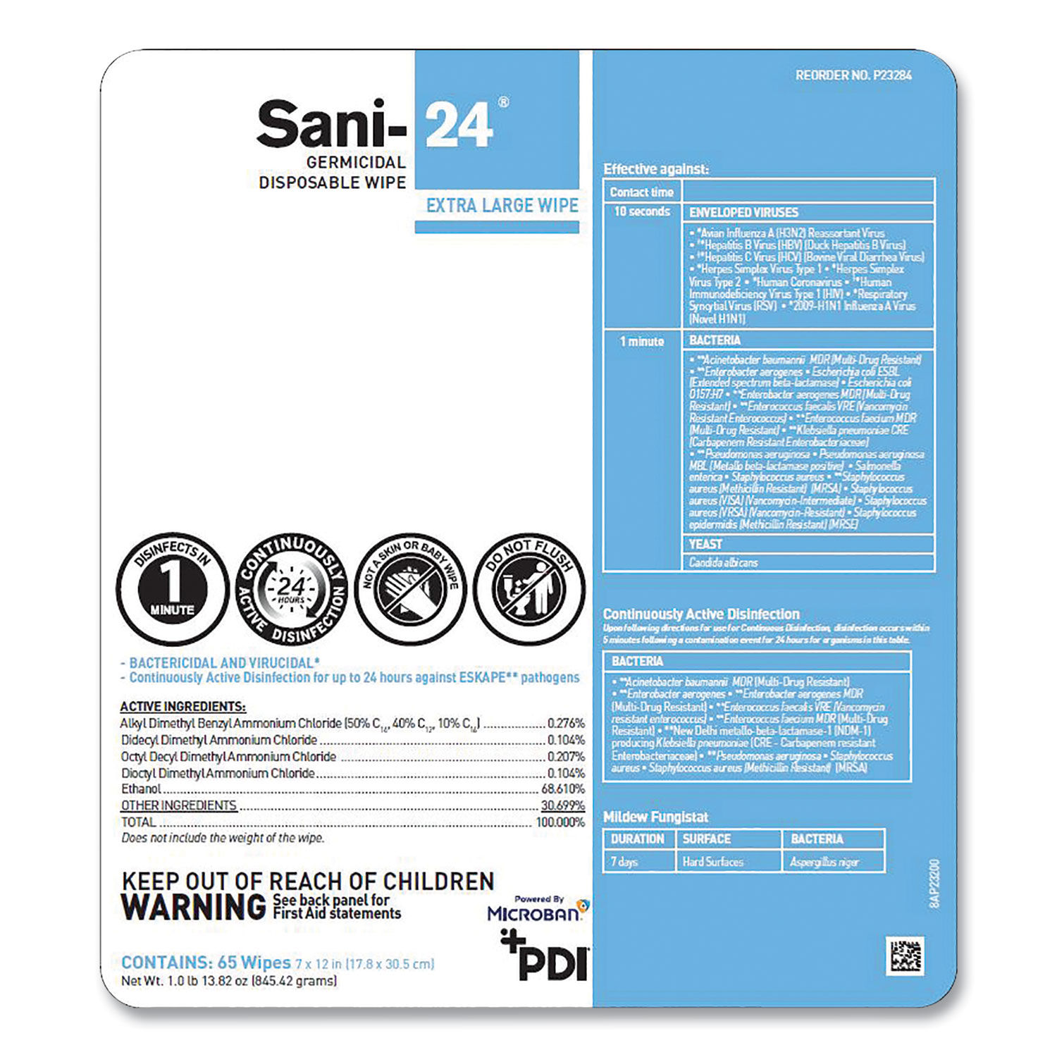 Sani-24 Germicidal Disposable Wipes by Sani Professionalandreg; PDIP23284