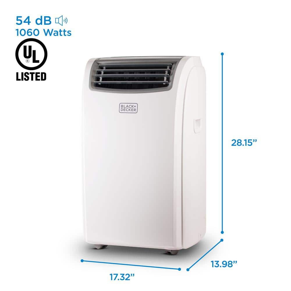 BLACK+DECKER 12,500 BTU, 8,000 BTU (SACC/CEC) Portable Air Conditioner, Dehumidifier and Remote, White BPT08WTB