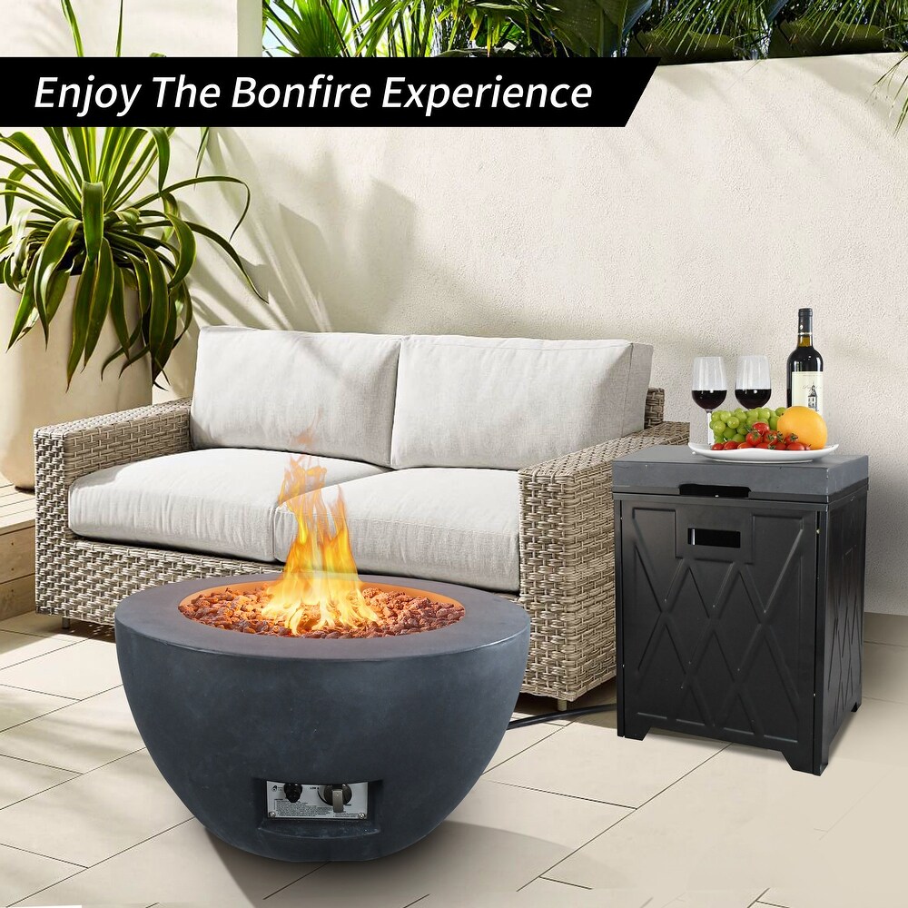 Kante 25 inch Round Concrete   Metal Outdoor Smokeless 50 000 BTU Propane Gas Fire Pit Bowl Table   25\