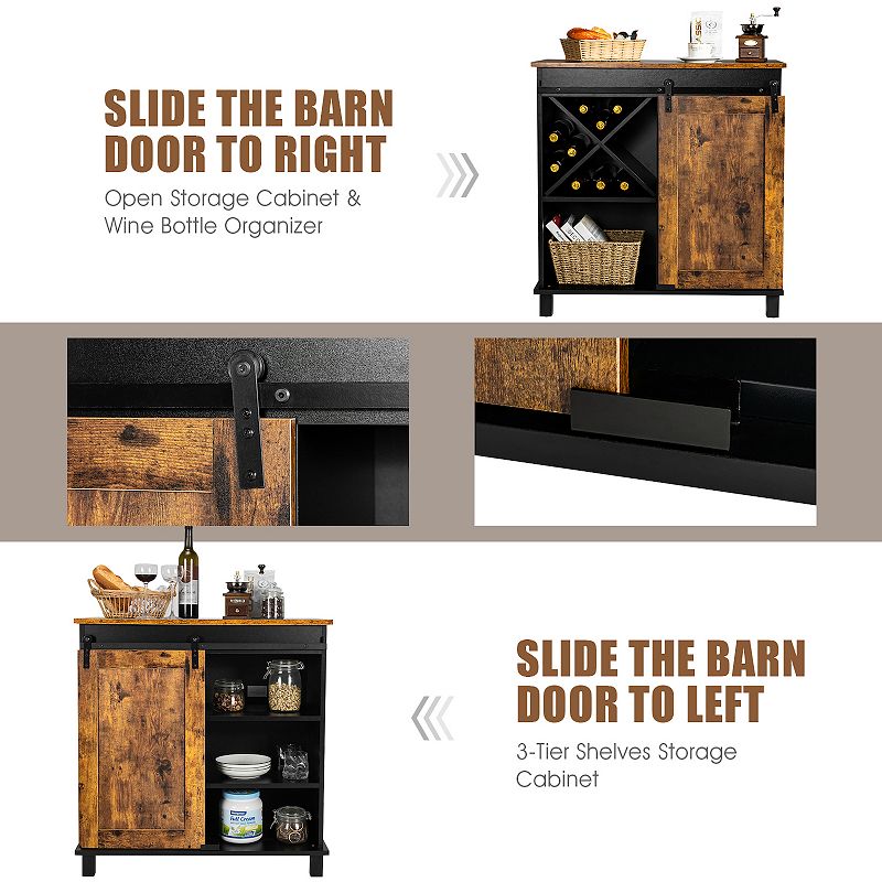 Industrial Storage Cabinet with Sliding Barn Door-Rustic Brown