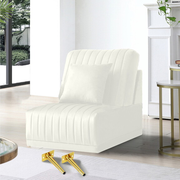 Modern Accent Chair Cream Velvet Channel  Tufted A...