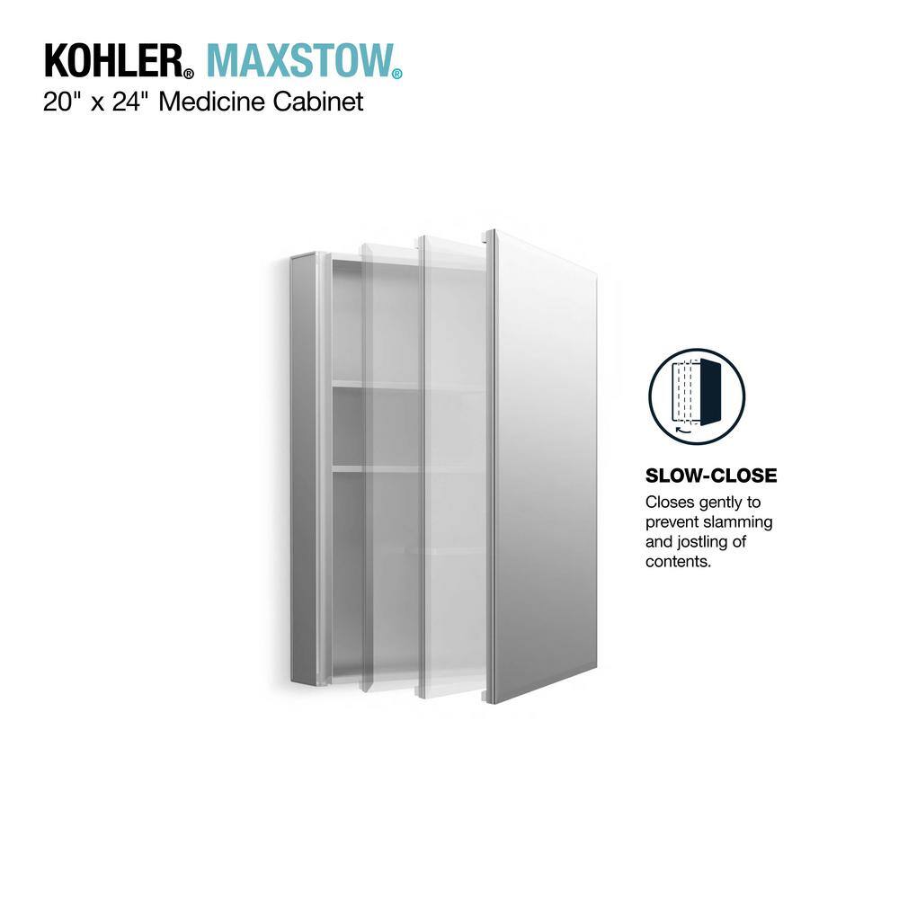 KOHLER Maxstow 20 in. x 24 in. Aluminum Frameless Surface-Mount Soft Close Medicine Cabinet with Mirror K-R79224-LA1