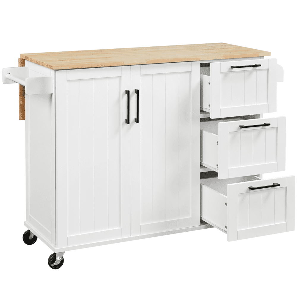 Yaheetech Rolling Kitchen Cart Kitchen Island with Wood Top and Drop Leaf Breakfast Bar，White