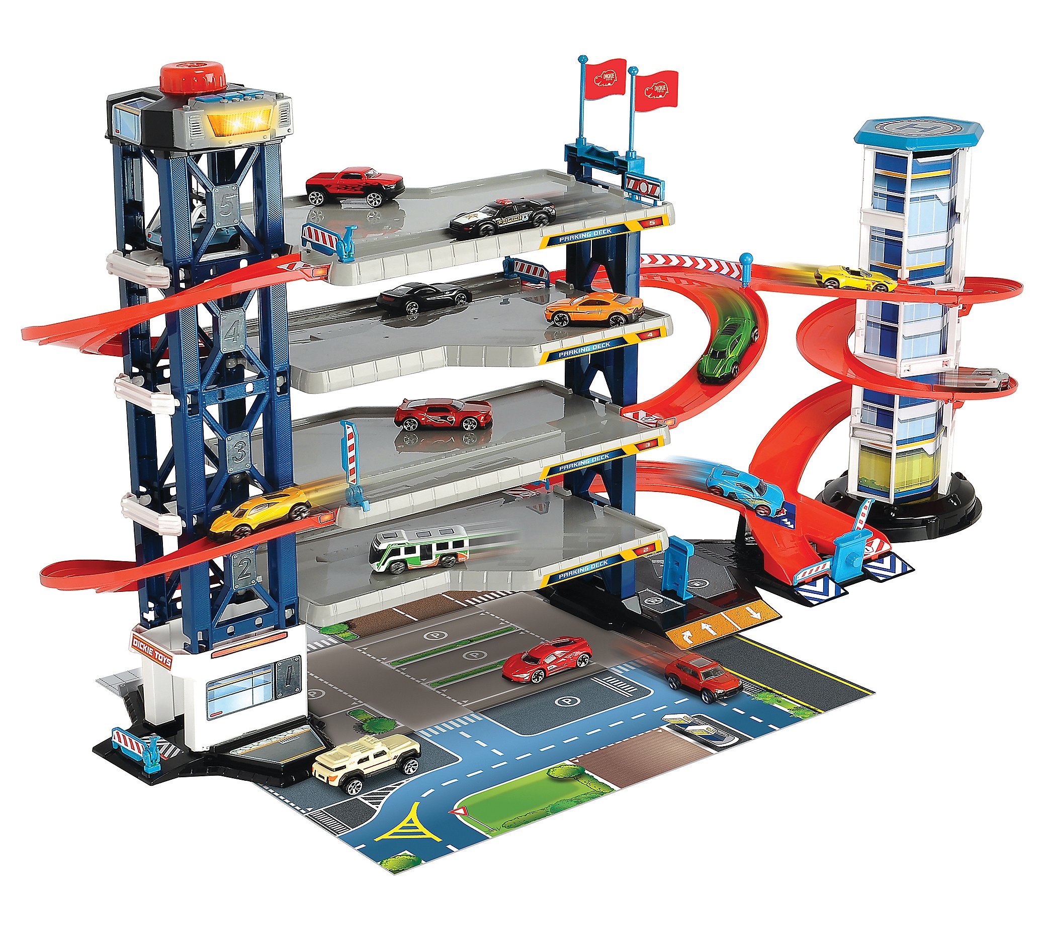 Dickie Toys HK Parking Garage Playset With 4 Die-Cast Cars