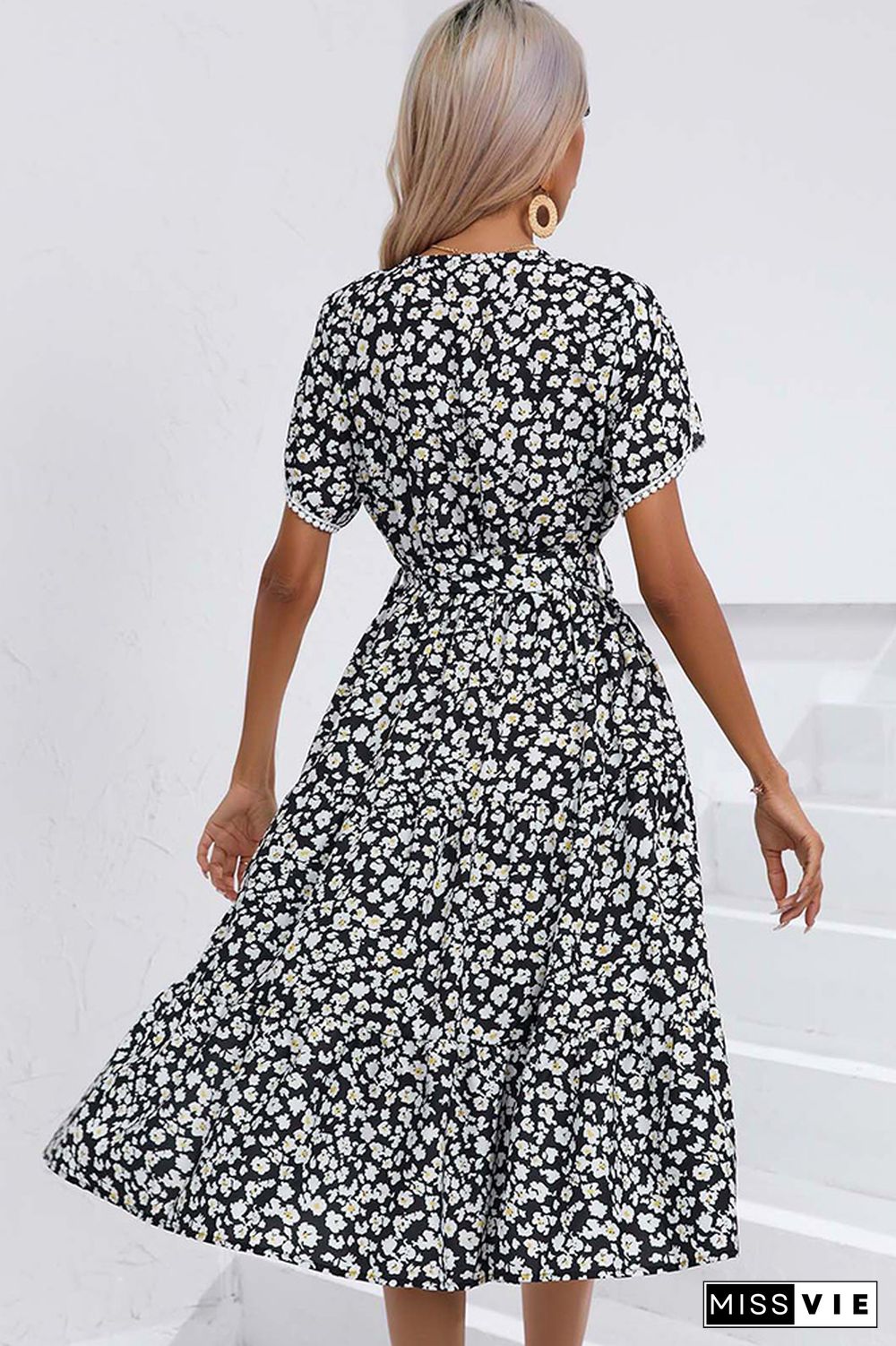 Wrap V Neck Tulip Sleeves Maxi Floral Dress