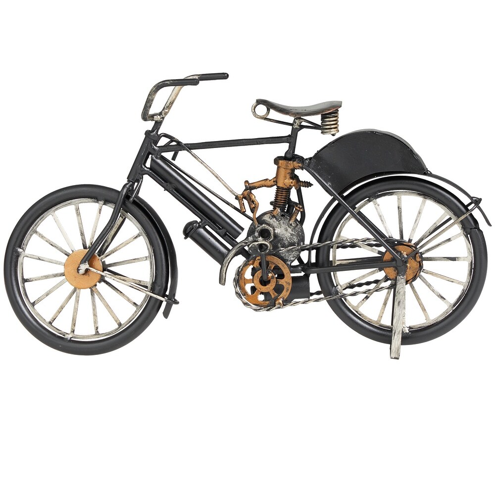 Black Metal Handmade Vintage Style Bike Sculpture with Gold and Silver Accents