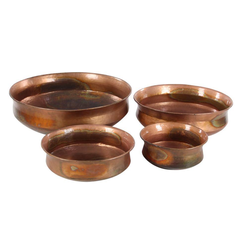 Litton Lane 7 in. 6 in. 5 in. and 5 in. Small Copper Metal Indoor Outdoor Planter (4- Pack) 31311