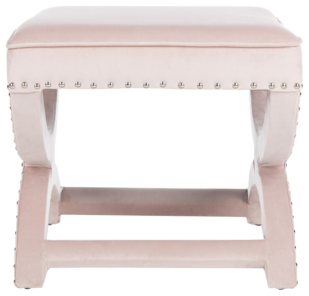 Phoenix Ottoman Silver Nail Heads Blush Pink   Contemporary   Footstools And Ottomans   by AED Luxury Home Decor  Houzz