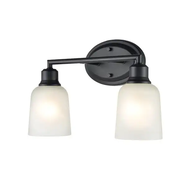 Millennium Lighting Amberle Brushed Nickel or Matte Black 2 Light Bathroom Vanity Fixture with Frosted White Shade