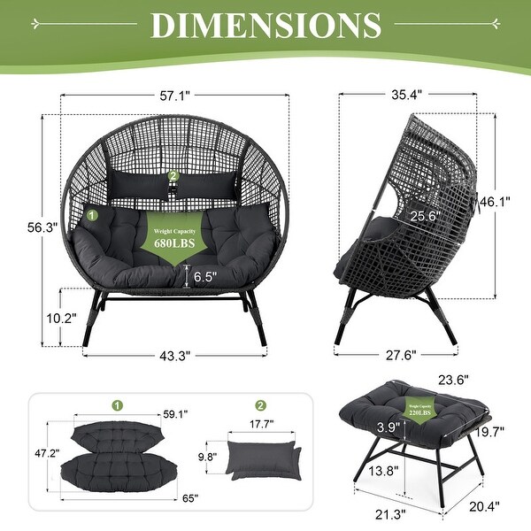 Nicesoul Double Egg Chair 680 lbs Outdoor Patio Wicker Egg Chairs with Ottoman