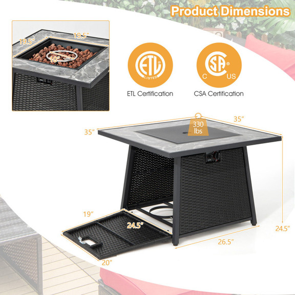 Costway 80127659 35 Inch Propane Gas Fire Pit Tabl...