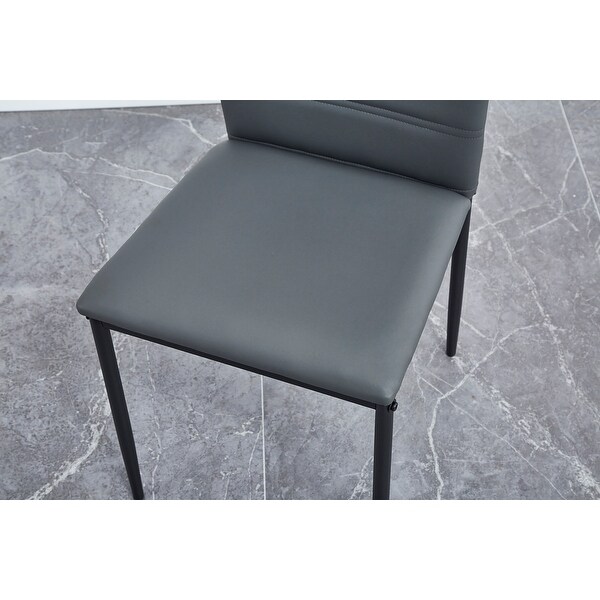 4 Pcs Leather Dining Chairs with Cushion and High Back， Metal Legs