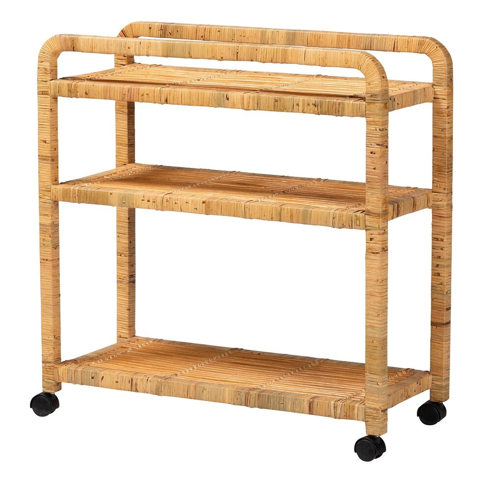 bali   pari Delphine Modern Bohemian Natural Rattan Kitchen Cart