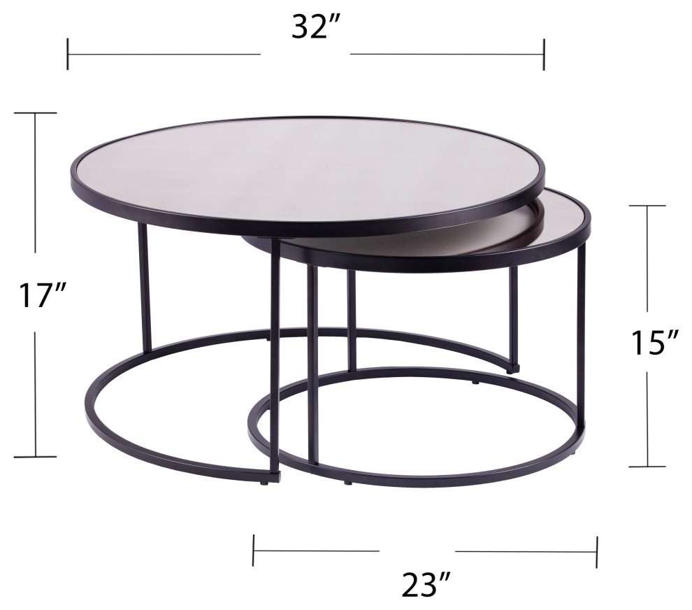 Donabbey Round Nestng Cocktail Tables 2pc Set  Antique Mirror and Black   Transitional   Coffee Table Sets   by SEI  Houzz