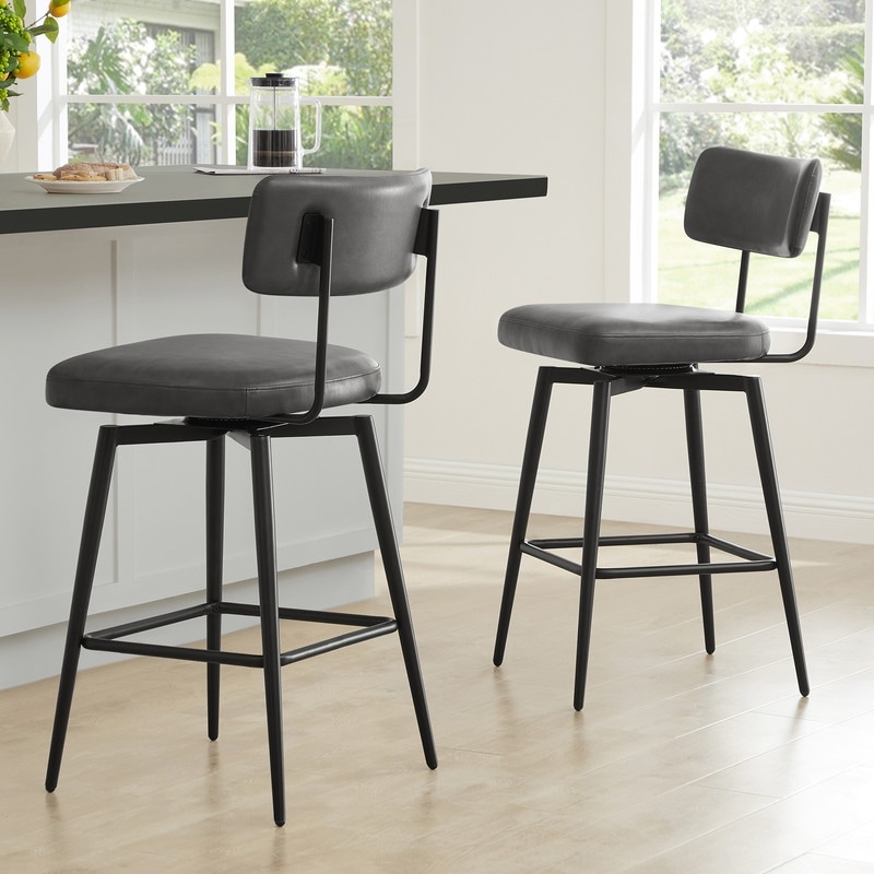 Elise Counter Height Swivel Bar Stool Chairs Set of 2 with Metal Frame