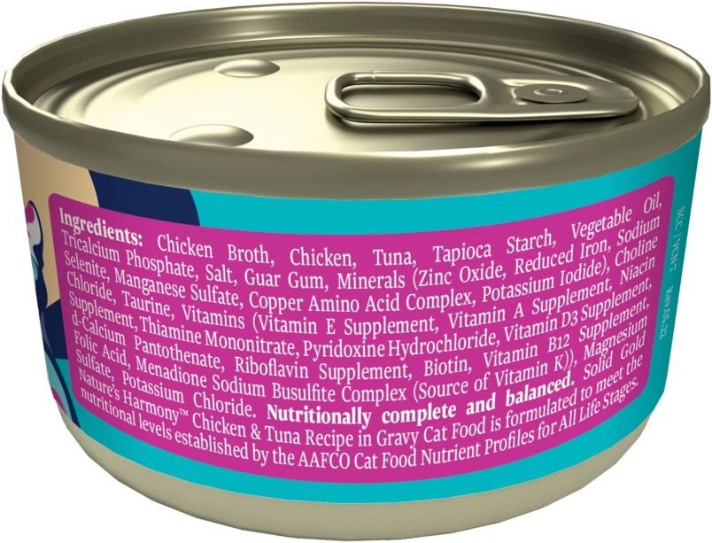 Solid Gold Nature's Harmony Chicken and Tuna Recipe in Gravy Grain-Free Wet Cat Food， 2.8-oz can， case of 12， 2 count