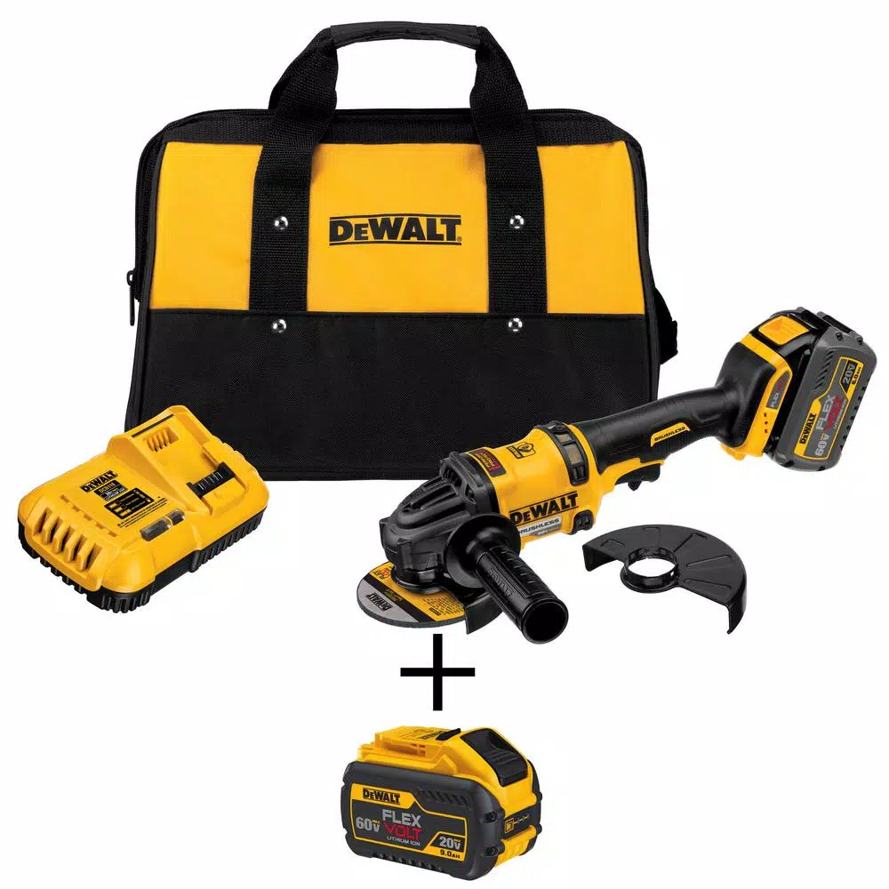 DEWALT FLEXVOLT 60-Volt MAX Cordless Brushless 4-1/2 in. Angle Grinder， (1) FLEXVOLT 9.0Ah and (1) FLEXVOLT 6.0Ah Battery and#8211; XDC Depot