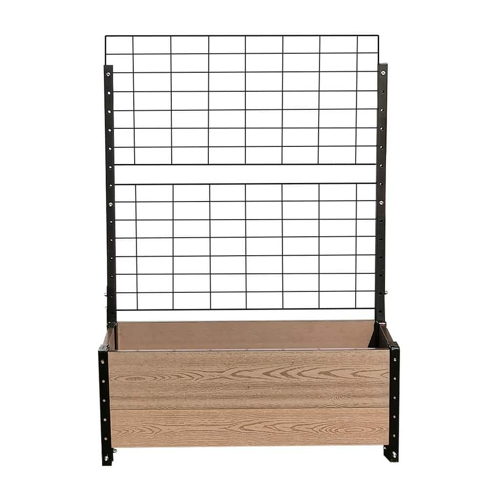 EverBloom 12 in. D x 47 in. H x 36 in. W Brown and Black Composite Board and Steel Trough Planter Box Raised Garden Bed w/Trellis K2105