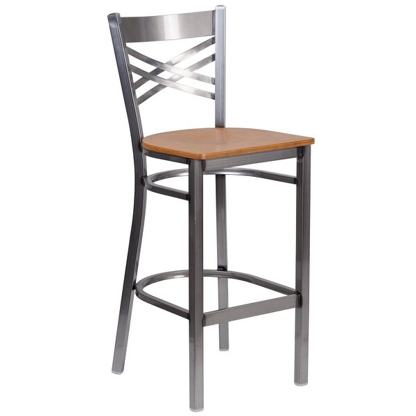 X Back Metal Restaurant Barstool - Vinyl Seat - 17