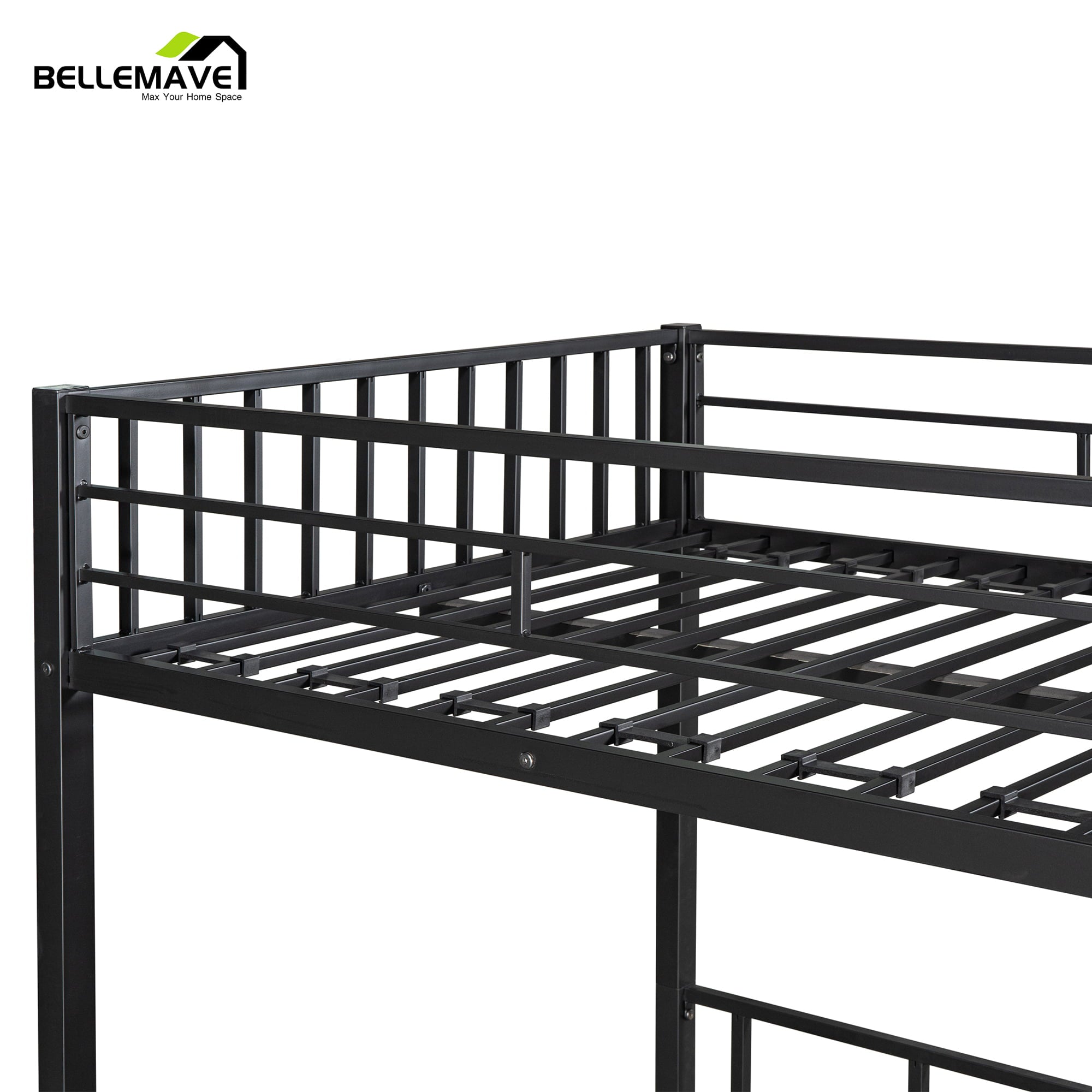 Bellemave Metal Triple Bunk Bed with Ladder, Twin over Twin over Twin Bunk Bed for Kids, Boys & Girls in Bedroom, Convert into 3 Twin Bed, Black