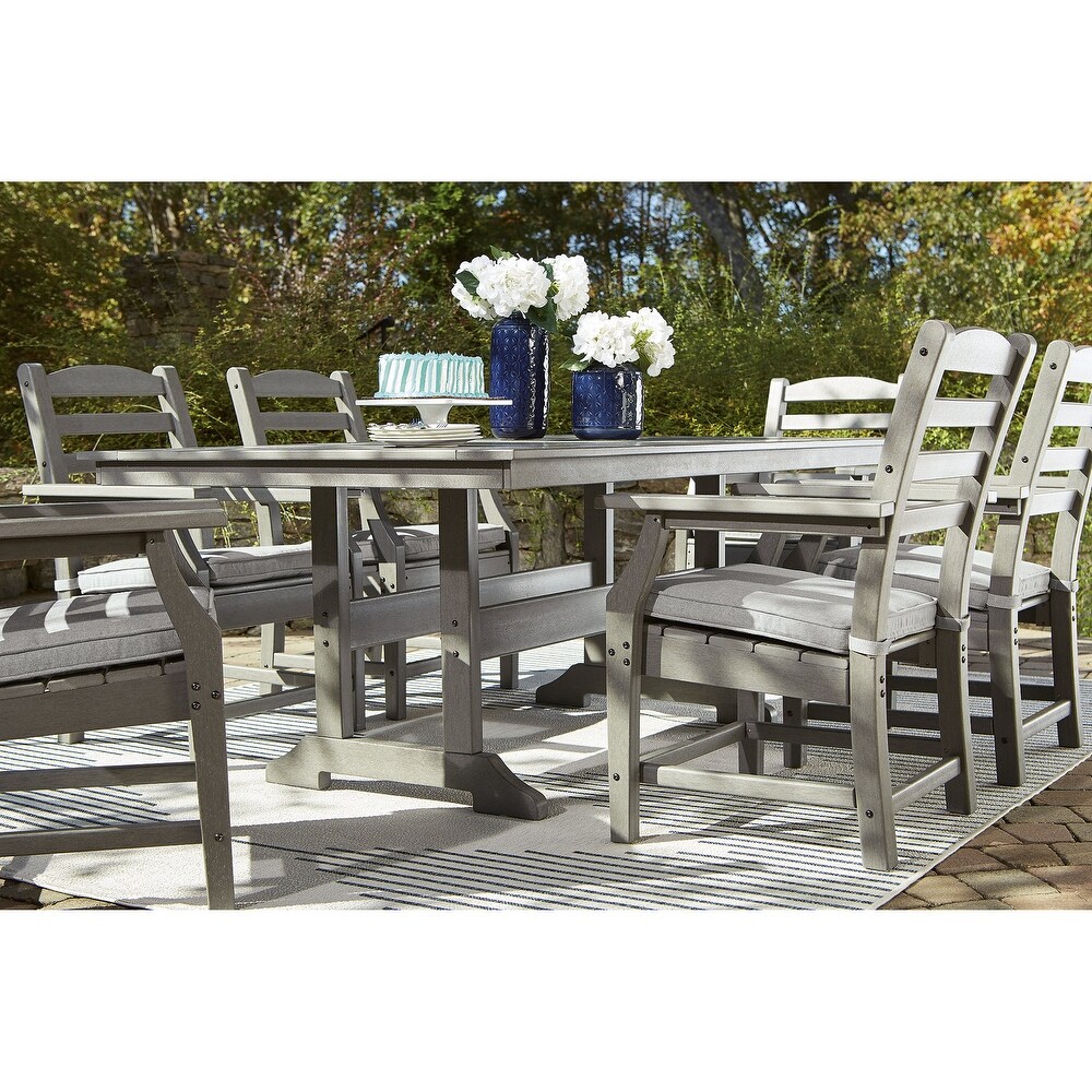 Signature Design by Ashley Visola Gray Rectangular Outdoor Poly  Weather Dining Table with Umbrella Option