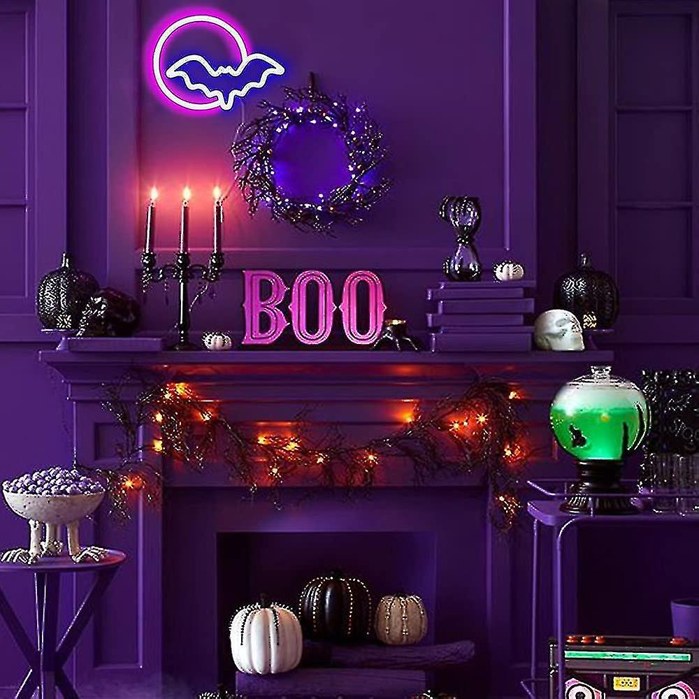 Neon Signs， Halloween Moon And Bat Led Neon Lights， Neon Light Sign Usb/battery Powered For Wall Decor， Bar， Party