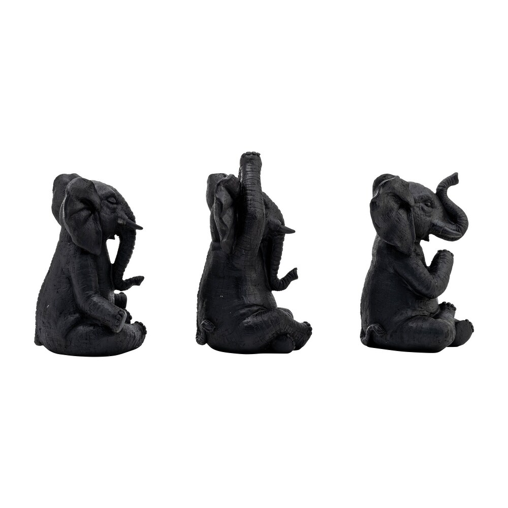 Set of 3 Polyresin Yoga Elephant Figurines Contemporary Black Table Decor For Home  Office  Yoga Studio  Spa Yoga   6\