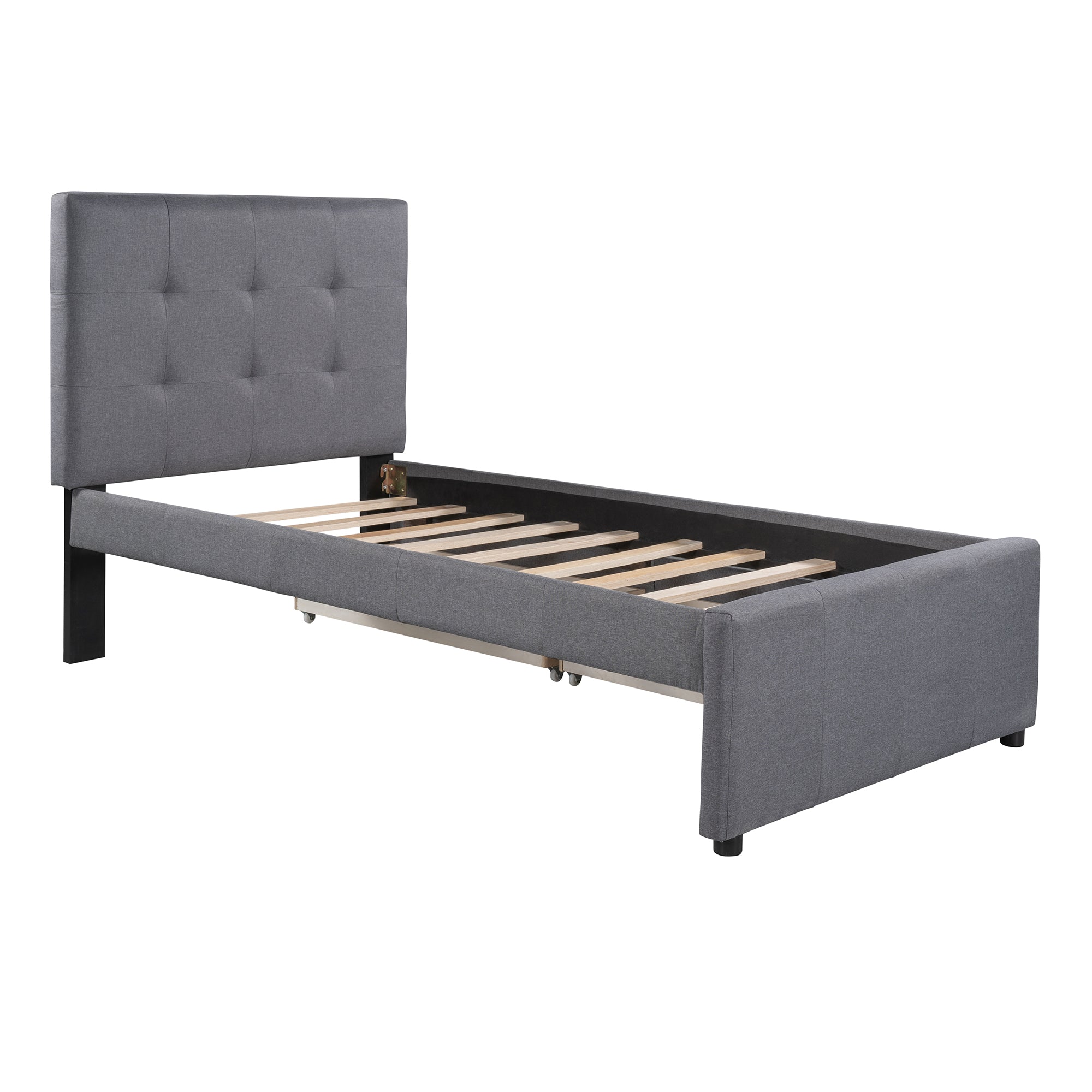 Twin Upholstered Platform Bed with 2 Storage Drawers for Kids, Gray