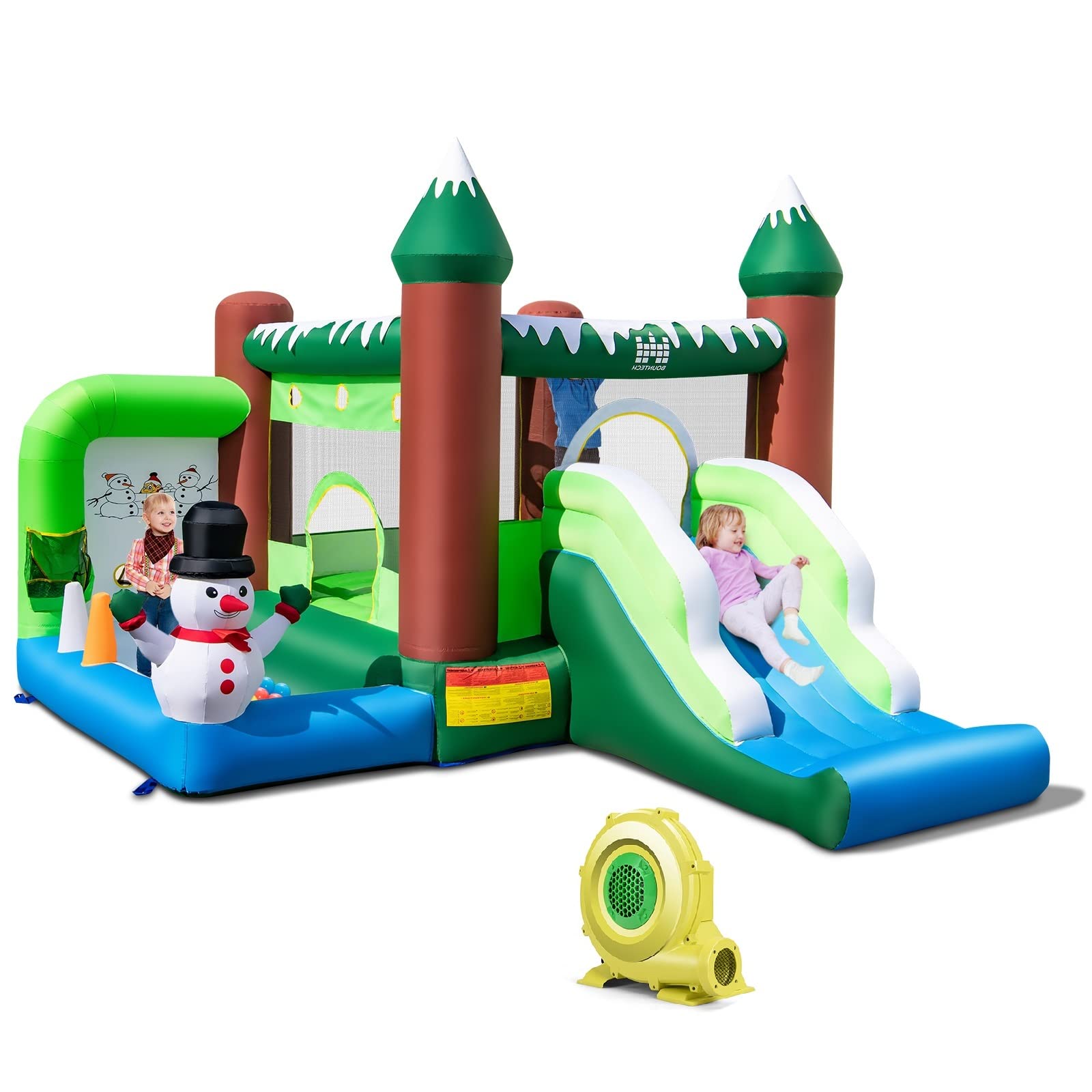 Inflatable Bounce House, Christmas Bouncy House for Toddler Kids/735w Blower