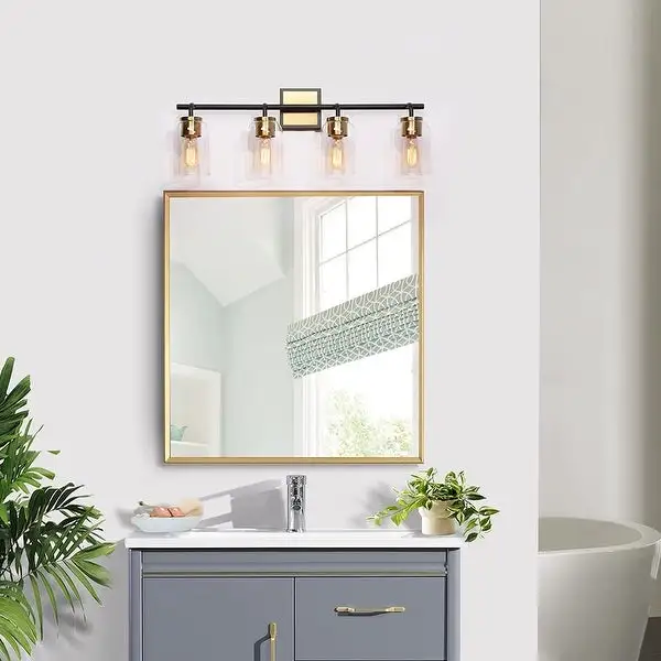 Modern Farmhouse Bathroom Vanity Light Black Gold Cylinder Glass Wall Sconce