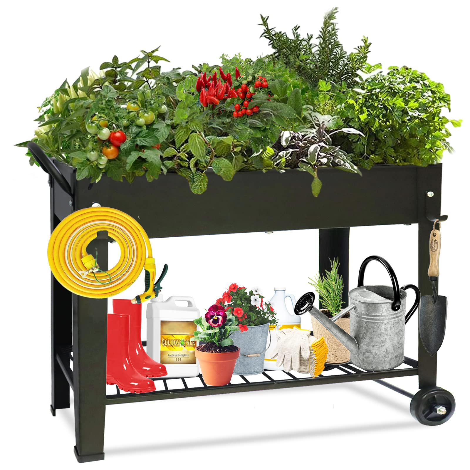 Large Planter Raised Beds with Legs Outdoor Metal Planter Box on Wheels Elevated Garden Bed for Vegetables Flower Herb Patio (40" L x 11" W x 31.5" H)