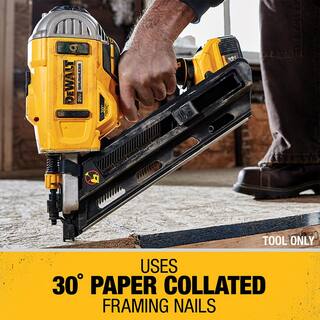 DW 20-Volt MAX XR Cordless Brushless 2-Speed 30 Paper Collated Framing Nailer w20-Volt MAX 5.0Ah Battery DCN692BW205