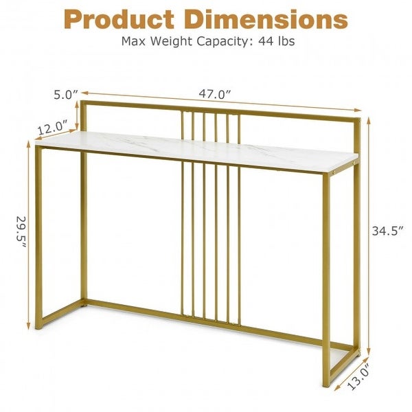 47 Inch Modern Console Table with Steel Frame and Storage Shelf-White - 47