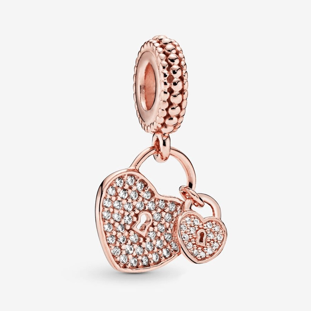 PANDORA  Pavé Heart Padlocks Dangle Charm