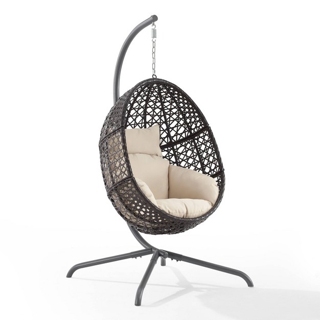 Calliope Indoor outdoor Wicker Hanging Egg Chair Sand dark Brown Crosley